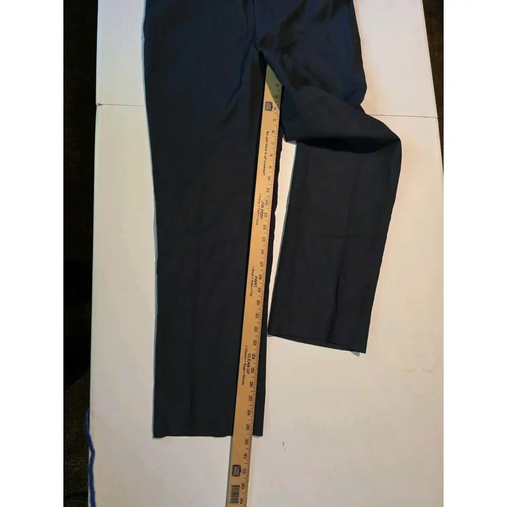 Byron British Style Wool Dress Pants Mens 34x30 Flat Front Navy Blue